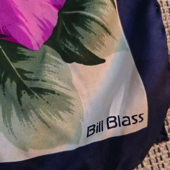 Vintage Bill Blass Silk Square Scarf of Roses Magenta Fuchsia Hot Pink - Picture 2 of 5